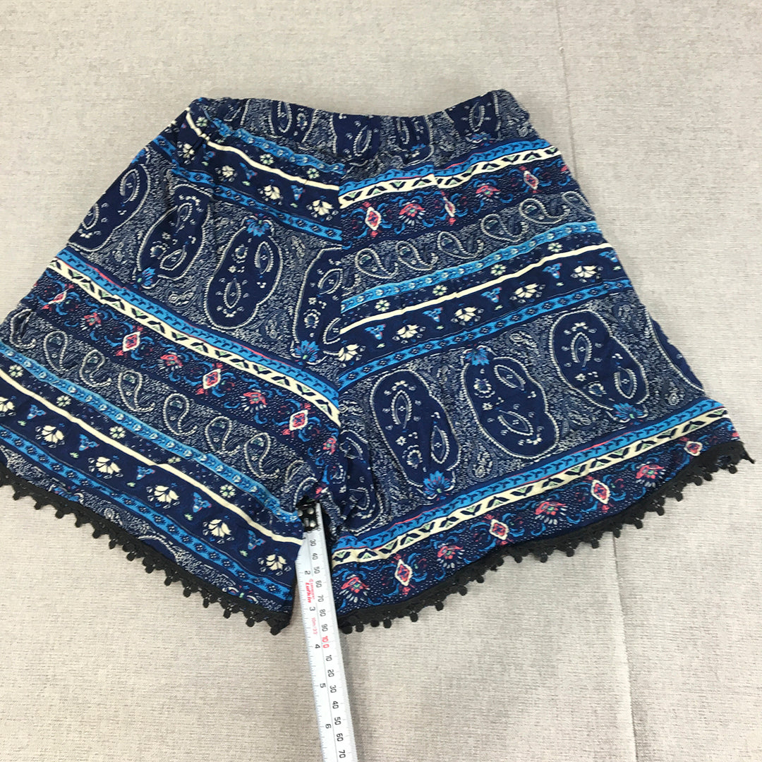 Lille Womens Shorts Size L Blue Paisley Elasitic Waist