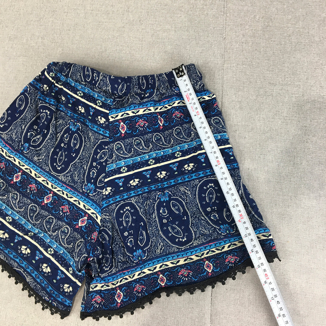 Lille Womens Shorts Size L Blue Paisley Elasitic Waist