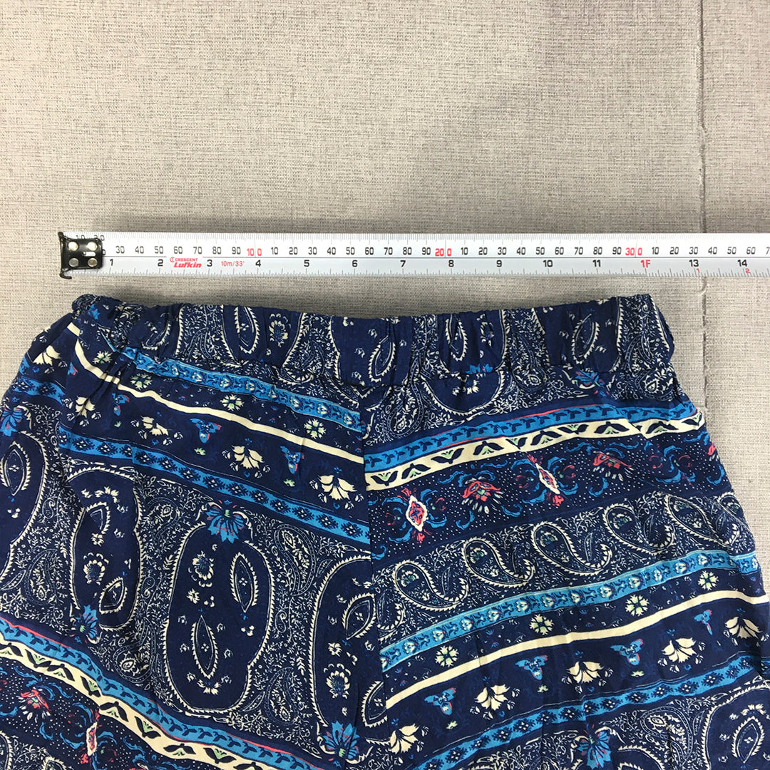 Lille Womens Shorts Size L Blue Paisley Elasitic Waist