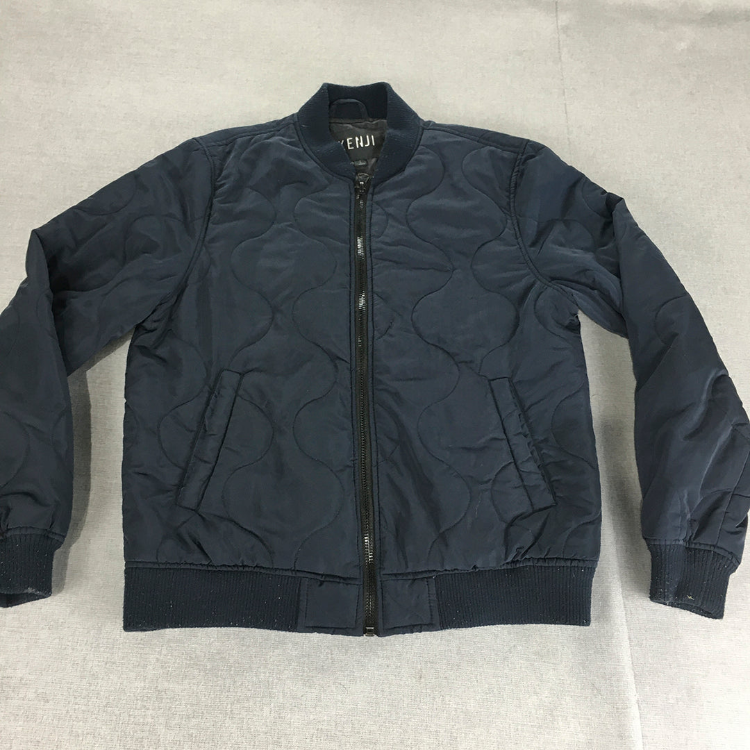 Kenji Mens Quilted Bomber Jacket Size S Navy Blue Zip-Up Pockets Coat