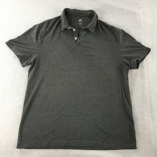 H&M Mens Polo Shirt Size L Slim Fit Grey Collared Short Sleeve Rugby