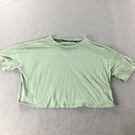 Calvin Klein Performance Womens Cropped Top Size M Green Logo Short Sleeve