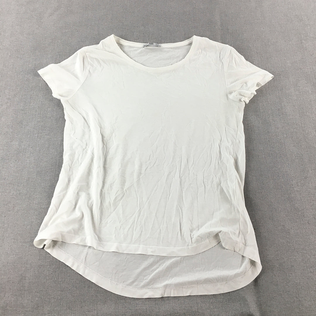 Zara Womens Top Size S White Short Sleeve Crew Neck T-Shirt