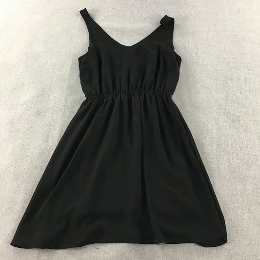 H&M Womens Mini Dress Size 4 Black Fit & Flare Sleeveless Pleated