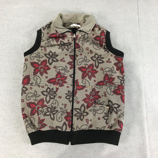 Vintage Meimiss Womens Vest Size S Grey Red Floral Zip-Up Sleeveless Jacket