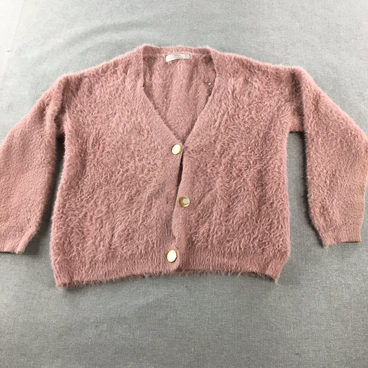 Miracle Womens Fleece Cardigan Size S/M Pink Button Fur Knit