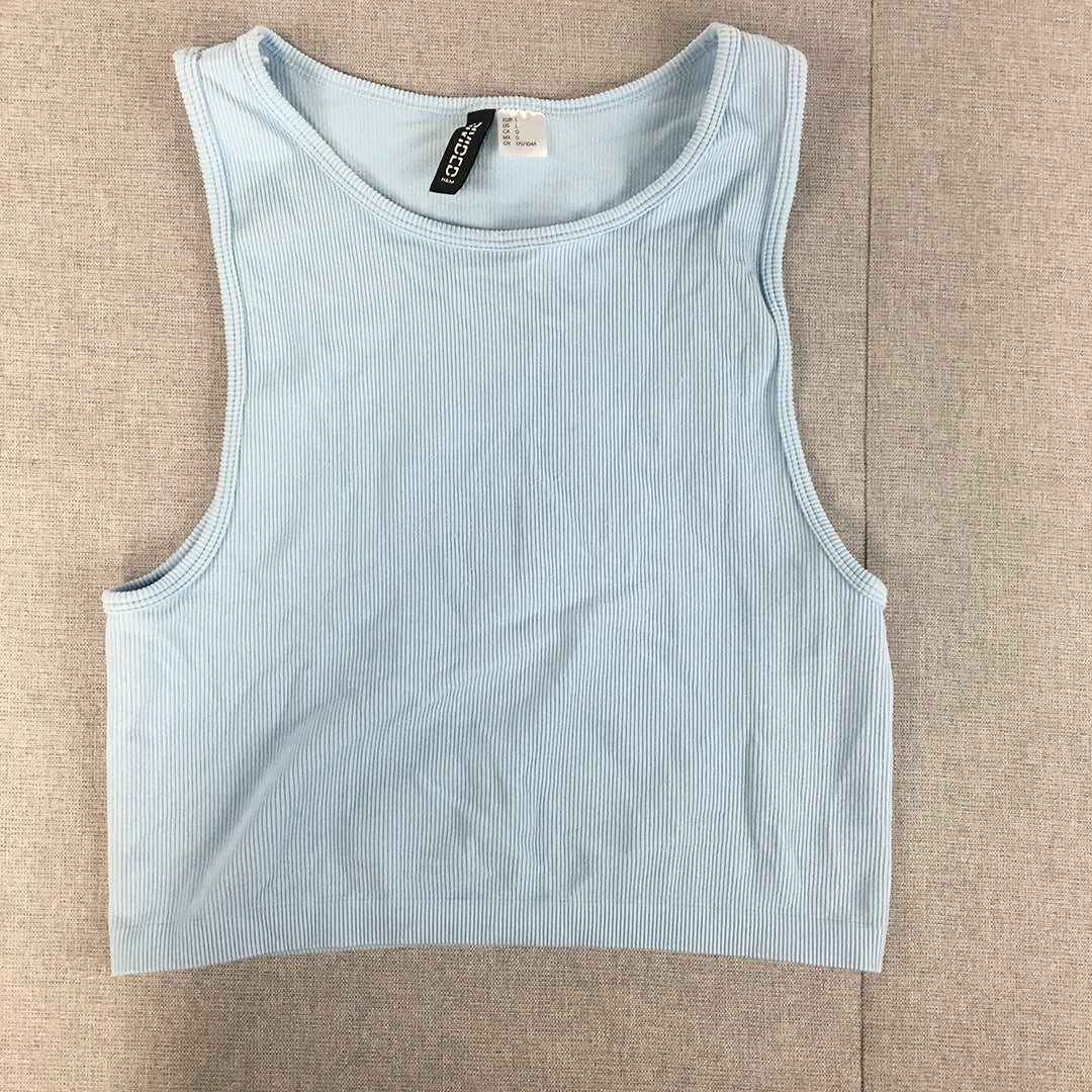 H&M Womens Knit Tank Top Size L Light Blue Cropped Sleeveless Stretch Fabric