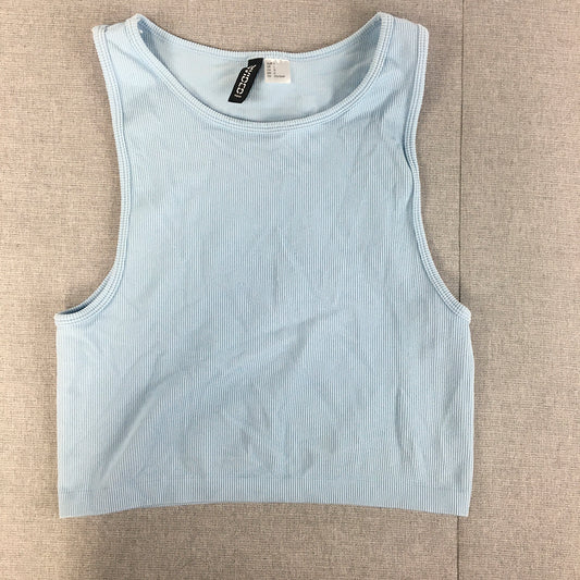 H&M Womens Knit Tank Top Size L Light Blue Cropped Sleeveless Stretch Fabric