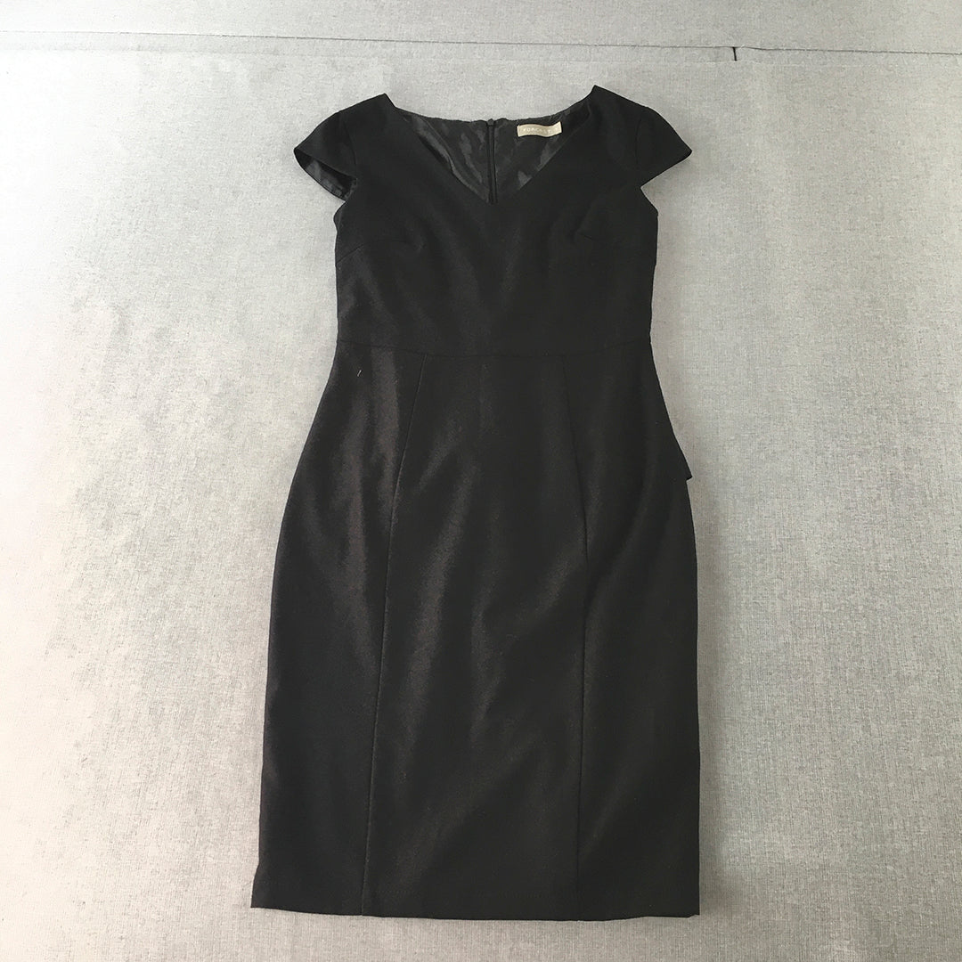 Forcast Womens Pencil Dress Size 8 Black Midi V-Neck Short Sleeve