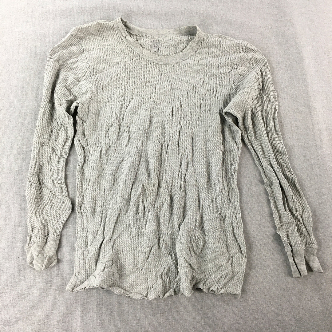 Fruit Of The Loom Womens Thermal Shirt Size M Grey Crew Neck Knit Long Sleeve