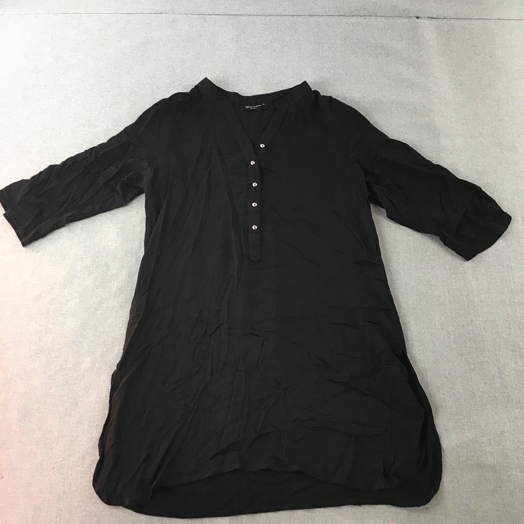 Just In Time Womens Tunic Shirt Dress Size XL Black 1/2 Button Mini