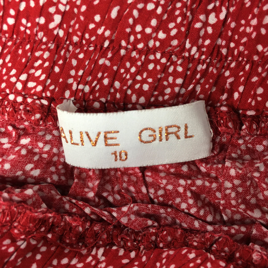 Alive Girl Womens Mini Skirt Size 10 Red Drawstring Dot Elastic Waist