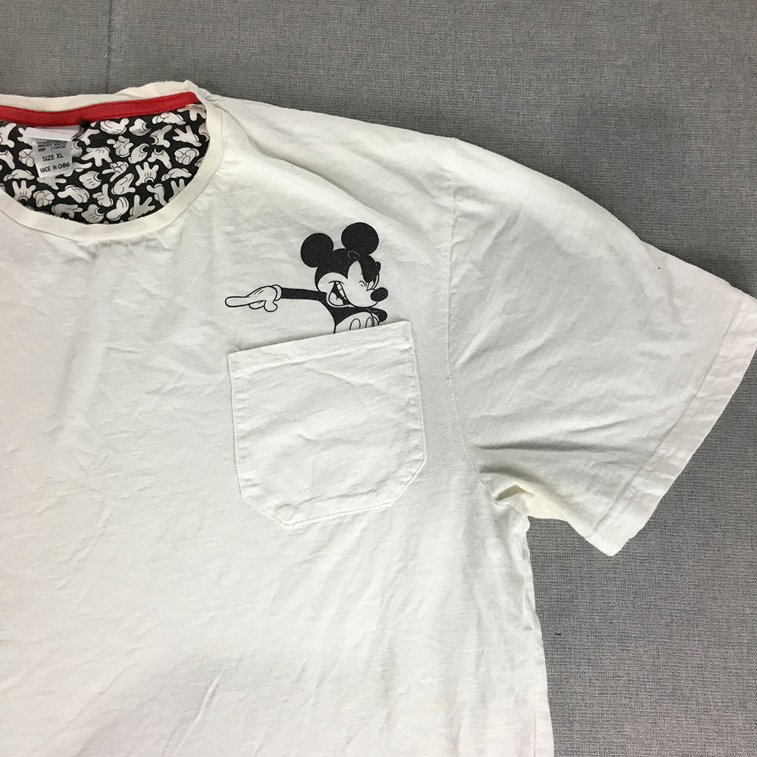 Disney Mickey Mouse Mens T-Shirt Size XL White Pocket Short Sleeve Tee