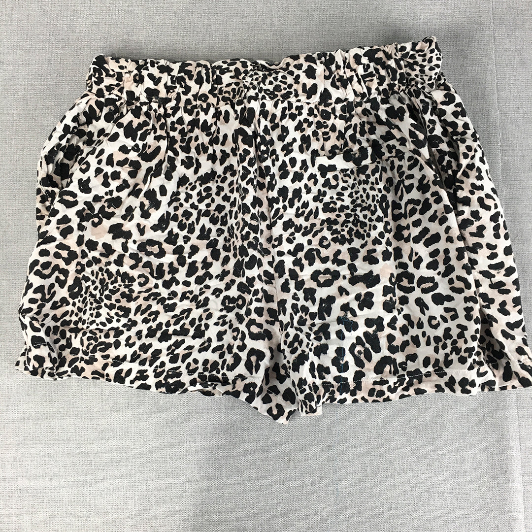 Decjuba Womens Shorts Size S White Leopard Print Dot Pockets Elastic Waist