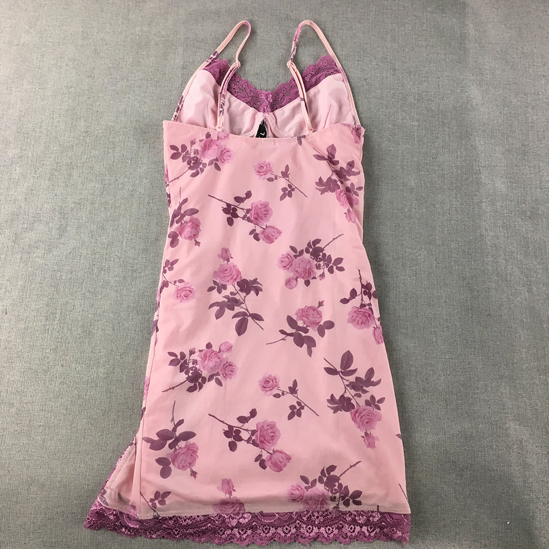 Motel Womens Mini Slip Dress Size XXS Purple Pink Floral Spaghetti Strap