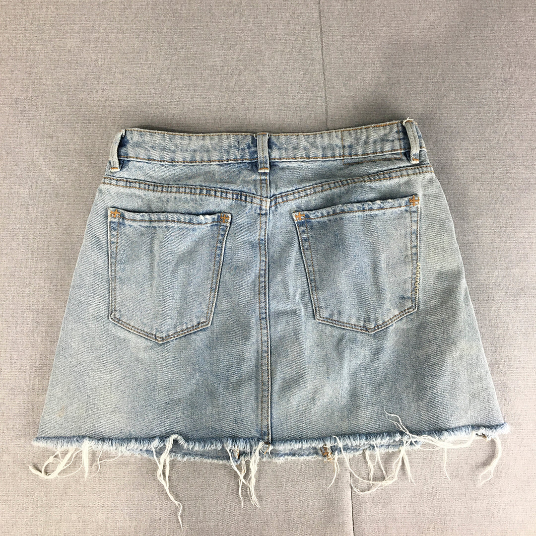 Neuw Womens Denim Mini Skirt Size 28 Light Blue A-Line Raw Hem