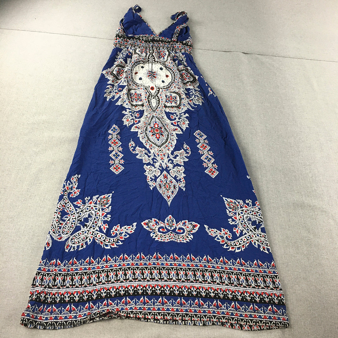 Bardot Womens Maxi Dress Size 8 Blue Paisley Floral A-Line Sleeveless