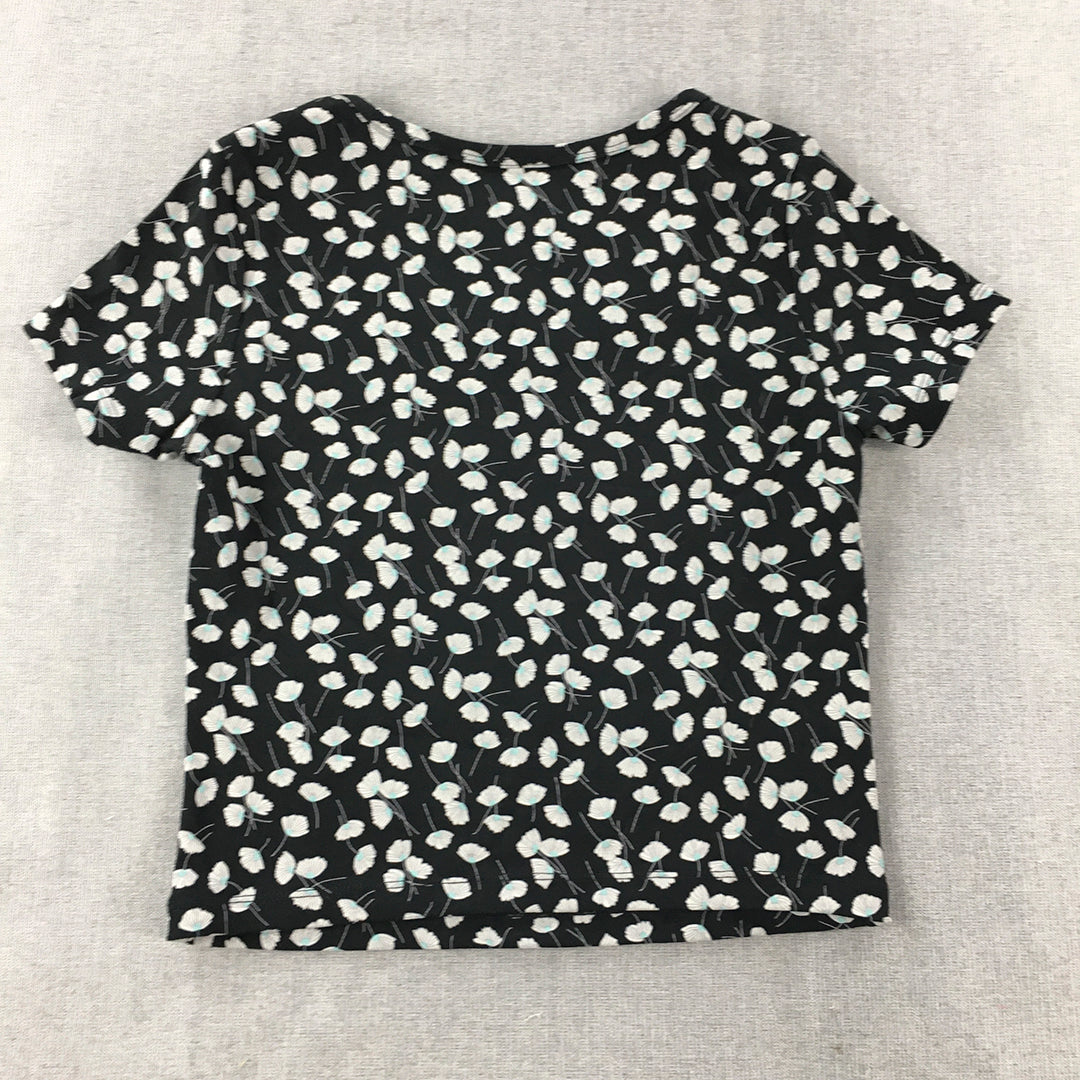 Uniqlo x Paul & Joe Womens Top Size S Black Floral Short Sleeve Shirt