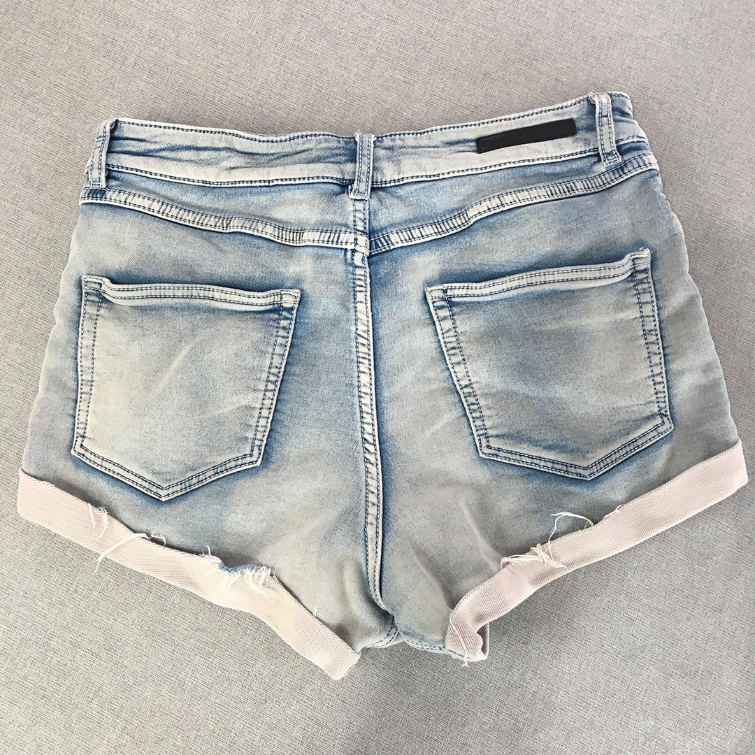 Decjuba Womens Denim Shorts Size 10 Blue Light Wash Ripped Bermuda