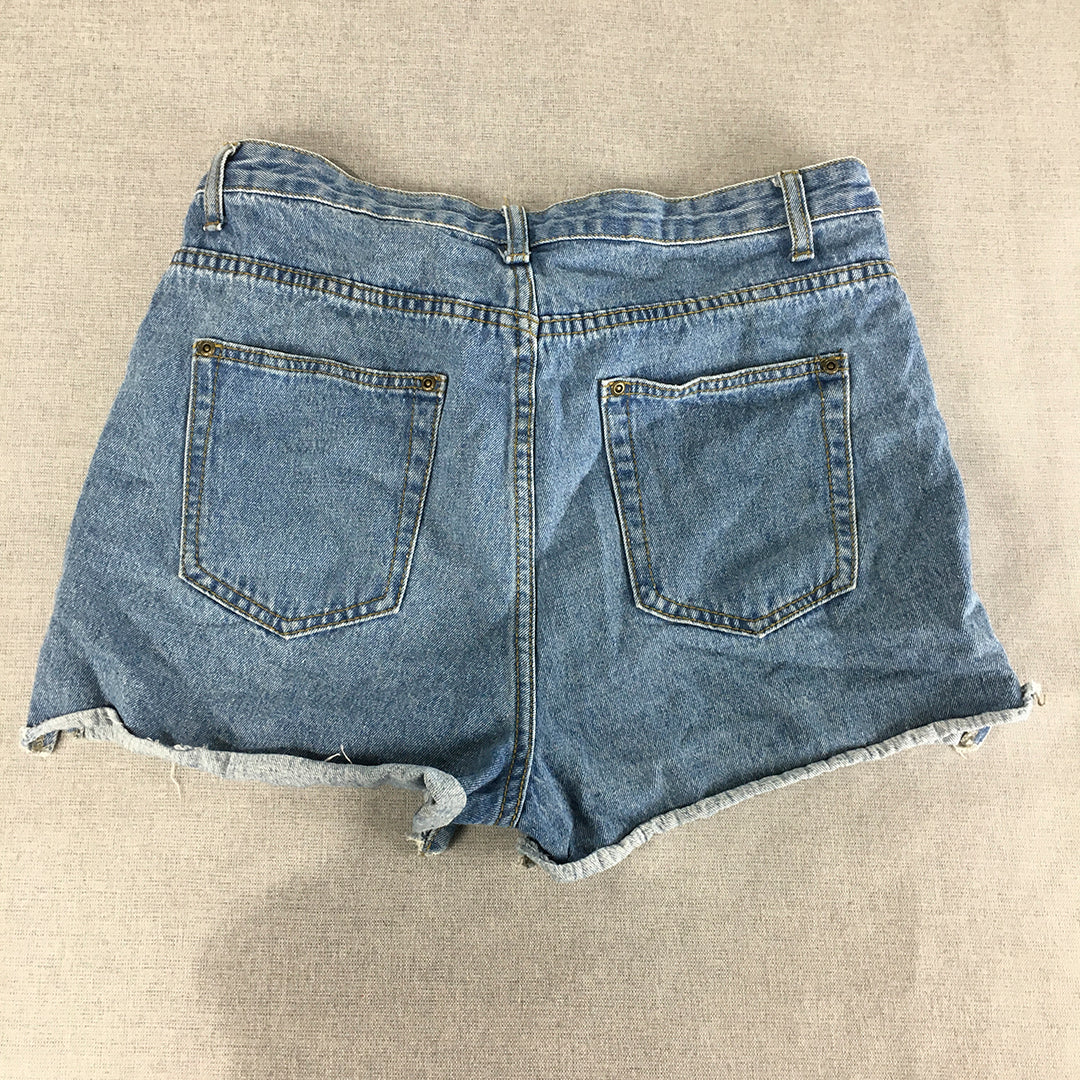 Boohoo Womens Denim Shorts Size 14 Blue Raw Hem Pockets