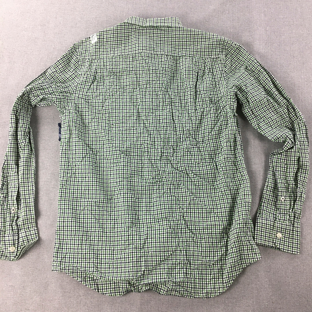 Old Navy Mens Shirt Size S Green Checkered Long Sleeve Button-Up