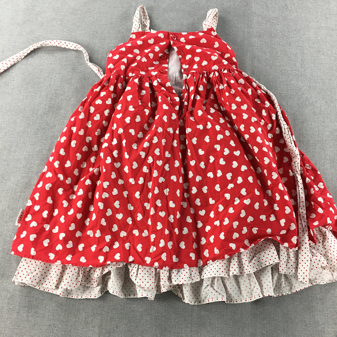 Disney Minnie Mouse Kids Girls Dress Size 6 Red Love Heart Pattern Sleeveless