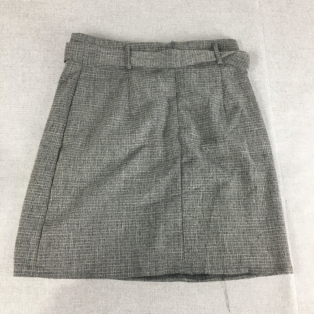 Valleygirl Womens Mini Skirt Size 10 Grey Belted Knit