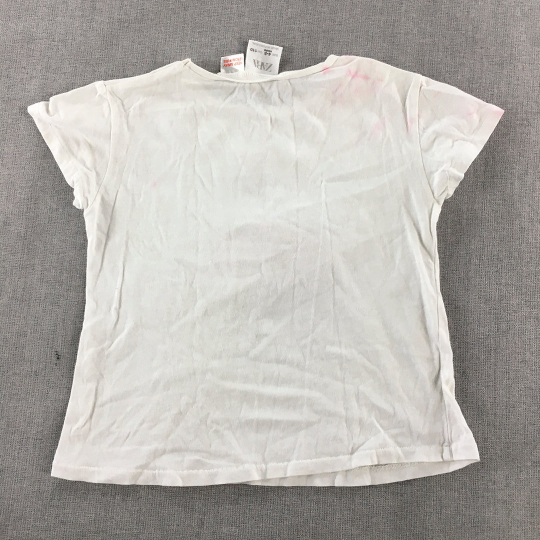 Zara Kids Girls T-Shirt Size 4 - 5 Years White Pink Bow Short Sleeve Top