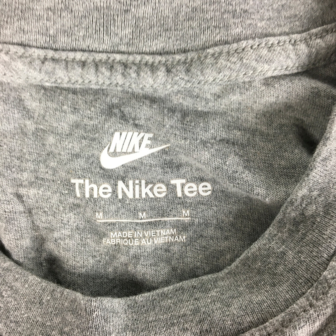 Nike Womens T-Shirt Size M Grey Big Swoosh Logo Crew Neck Short Sleeve Top