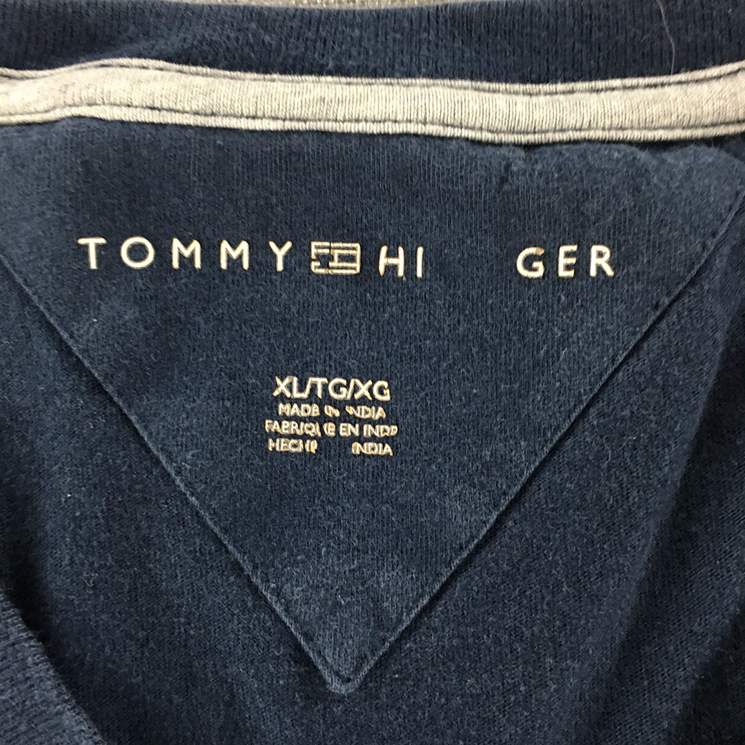 Tommy Hilfiger Mens T-Shirt Size XL Navy Blue Logo Short Sleeve V-Neck