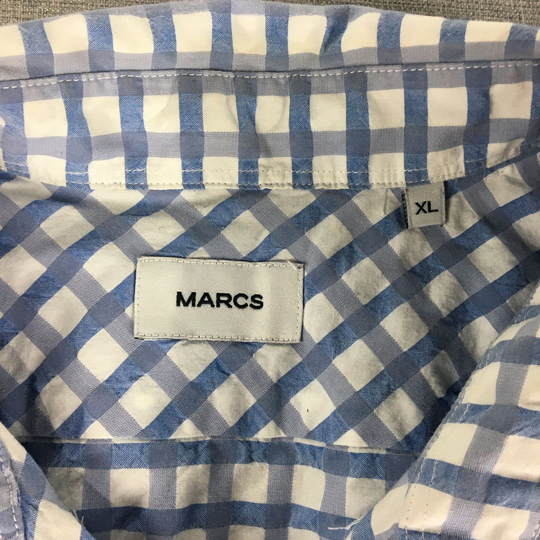 Marcs Mens Shirt Size XL Blue White Checkered Button-Up Long Sleeve