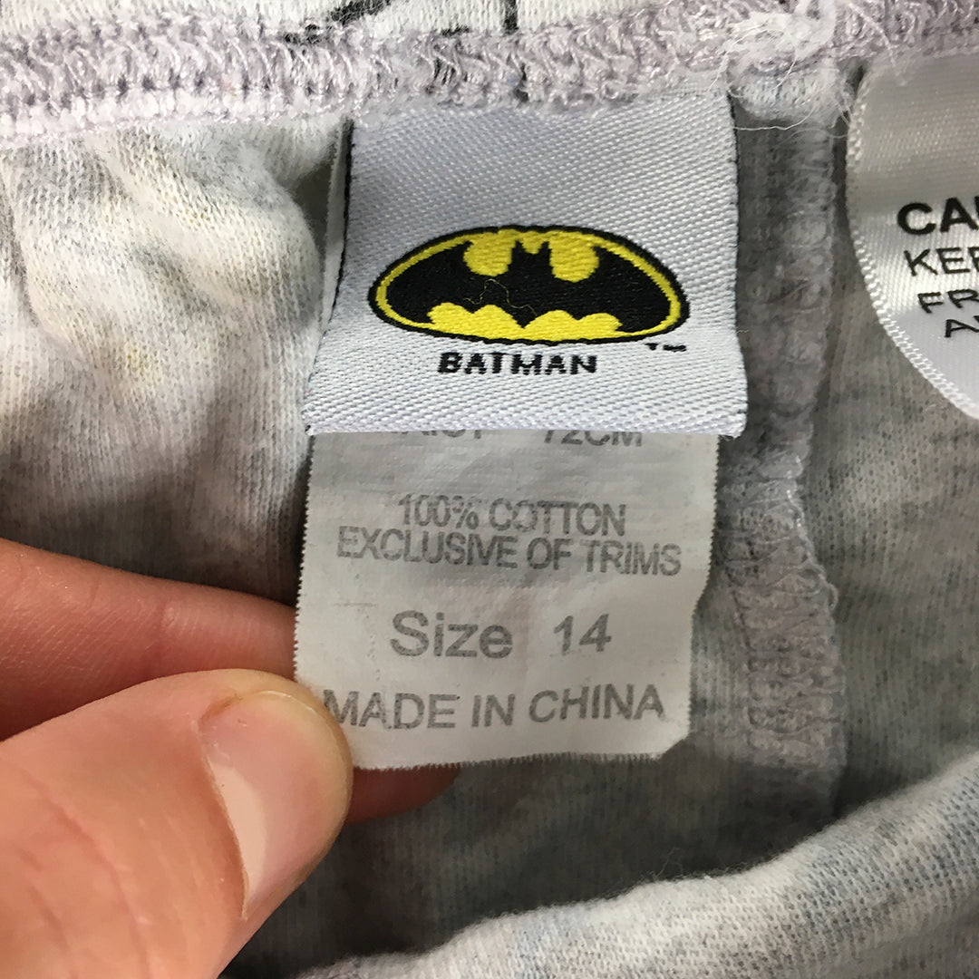 Batman Kids Boys Pajama Shorts Size 14 Grey Logo Pattern Sleepwear DC Comics