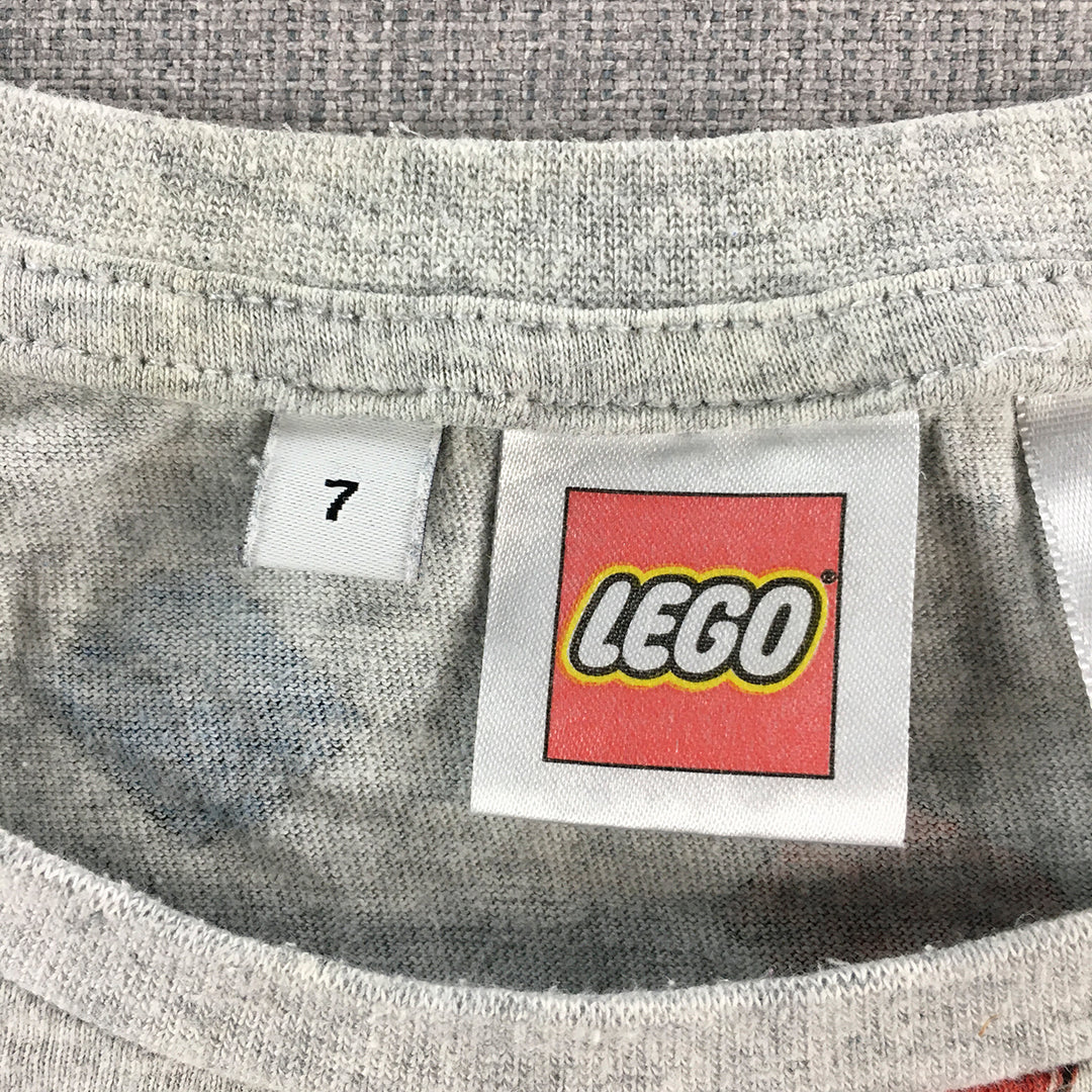 Lego Kids Boys T-Shirt Size 7 Grey Short Sleeve Brick Pattern Top