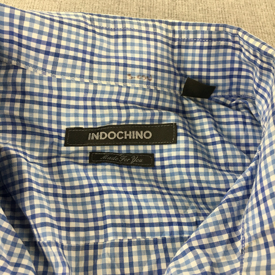 Indochino Mens Shirt Size M Blue Checkered Long Sleeve Button-Up