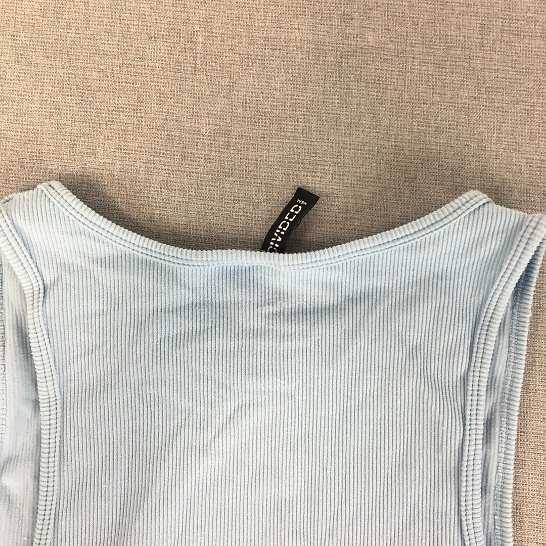 H&M Womens Knit Tank Top Size L Light Blue Cropped Sleeveless Stretch Fabric