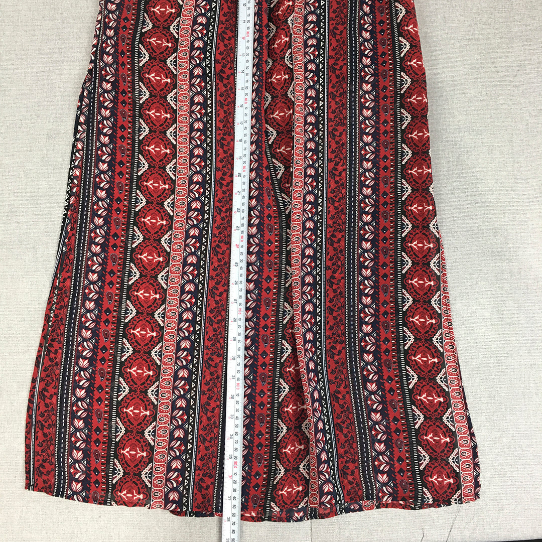 H&M Womens Maxi Skirt Size 6 Red Floral Striped Paisley Elastic Waist