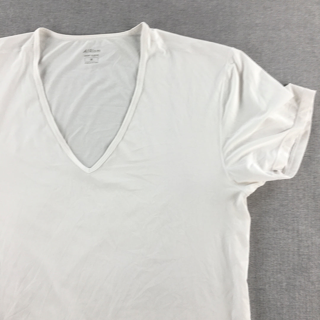 Uniqlo AIRism Mens T-Shirt Size M White V-Neck Short Sleeve