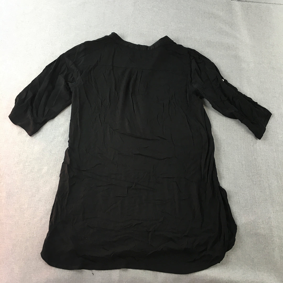 Just In Time Womens Tunic Shirt Dress Size XL Black 1/2 Button Mini