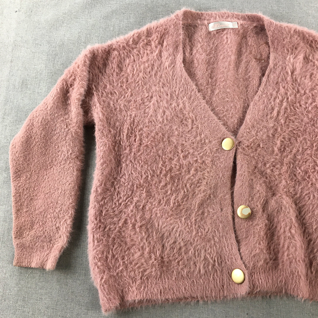 Miracle Womens Fleece Cardigan Size S/M Pink Button Fur Knit