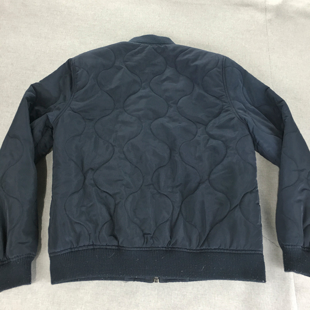 Kenji Mens Quilted Bomber Jacket Size S Navy Blue Zip-Up Pockets Coat