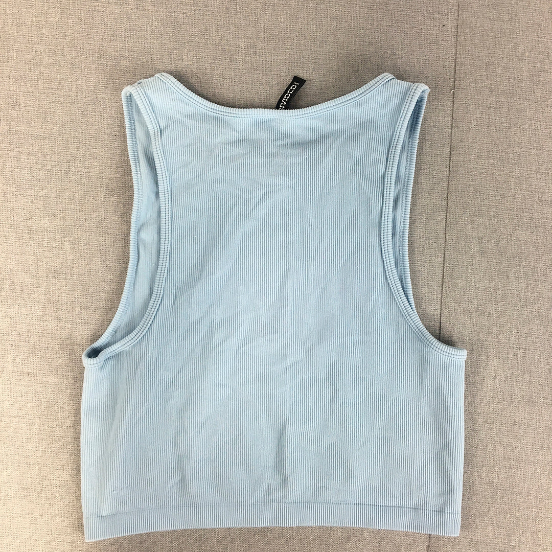 H&M Womens Knit Tank Top Size L Light Blue Cropped Sleeveless Stretch Fabric