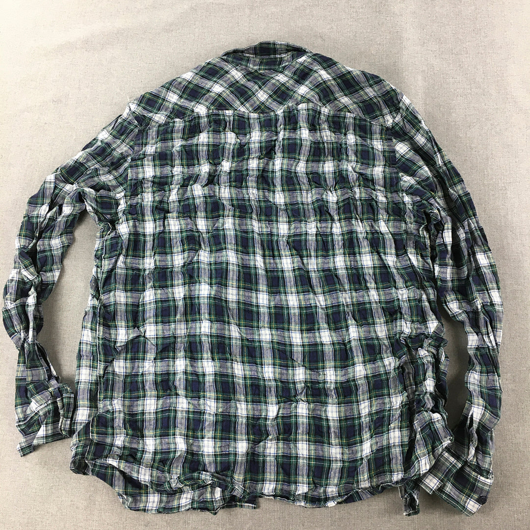 Simons Le 31 Mens 100% Linen Shirt Size XL Green Checkered Button-Up