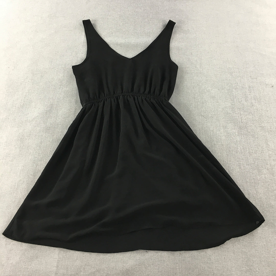 H&M Womens Mini Dress Size 4 Black Fit & Flare Sleeveless Pleated