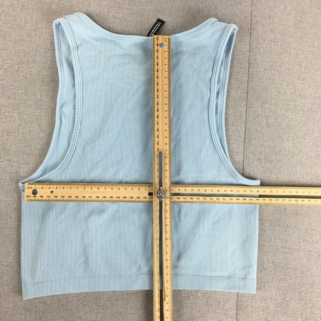 H&M Womens Knit Tank Top Size L Light Blue Cropped Sleeveless Stretch Fabric