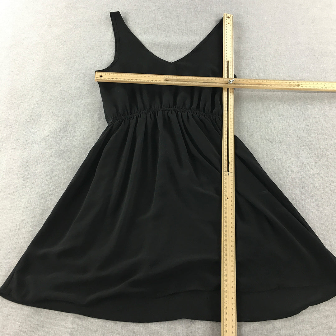 H&M Womens Mini Dress Size 4 Black Fit & Flare Sleeveless Pleated