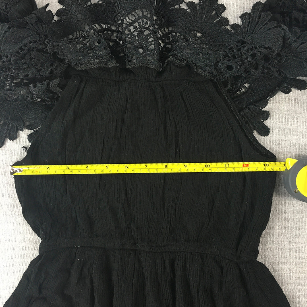 Cooclatte Womens Mini Dress Size 12 Black Fit & Flare Floral Lace