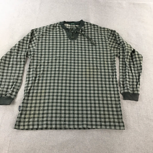 Bossini Mens Knit Sweater Size M Dark Green White Checkered Pullover Jumper