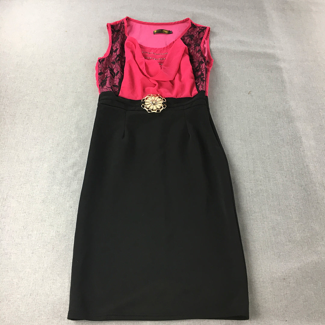 Pretty Woman Evening Gown Size L Black Pink Sleeveless Gold Buckle Event