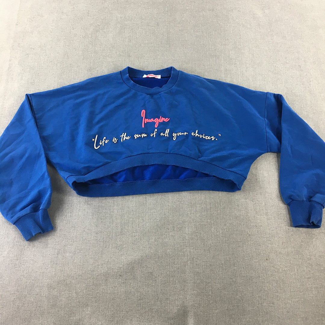 Manili Womens Cropped Sweater Size M Blue Crew Neck Pullover Jumper