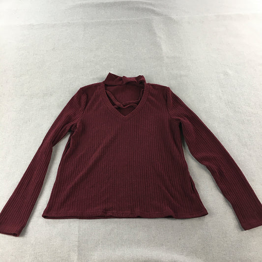 Sheln Womens Knit Sweater Size L Maroon Red V-Neck Pullover Jumper